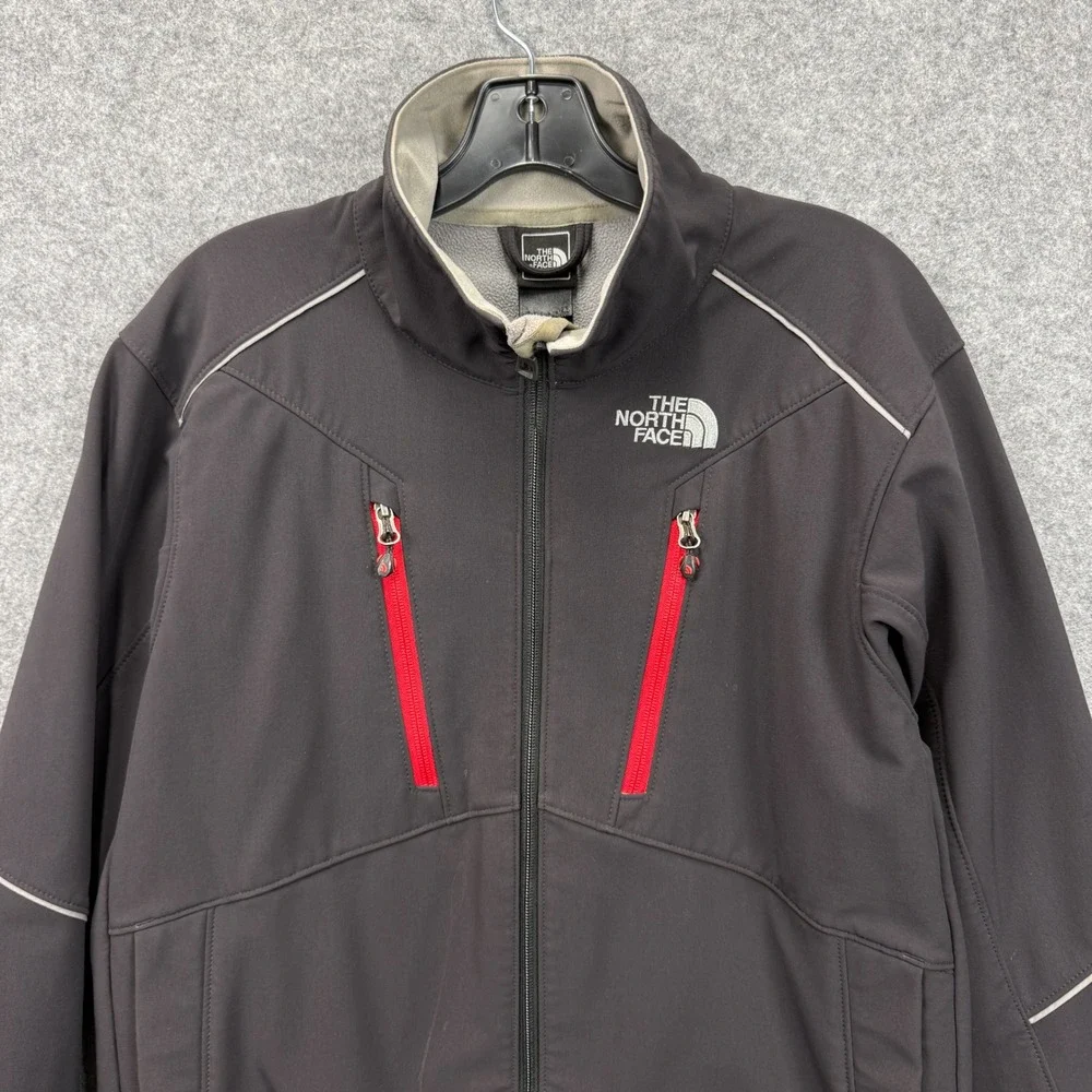 The North Face Apex Softshell Jacket Black Red Zip Pockets Fleece Lined Mens L